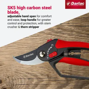 Darlac Adjustable Bypass Secateurs, Garden Pruner, DP334