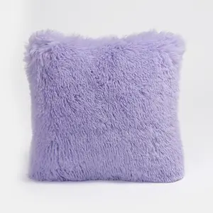 Fluffy Fleece Cushion Plump Filled Supersoft Warm Chair Pillow, Square - Lilac