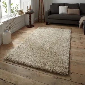 Cream Shaggy Plain Easy to Clean Rug For Dining-200cm X 290cm