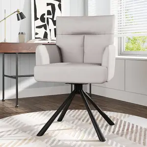 Modern Wheelless Upholstered Swivel Armchair Beige with Black Legs