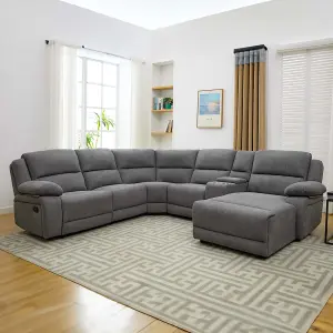 Dublin 5 Seater Fabric Corner Recliner Sofa Dark Grey