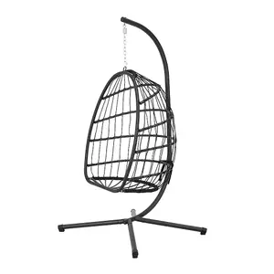 Outdoor Garden 195cm H Hanging Chair with Stand and Cushion in Grey