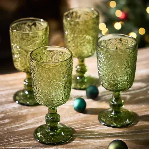 Set of 4 Luxury Bright Green Drinking Wine Glass Wine Goblets 300ml