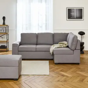 sweeek. 3-seater corner sofa bed with footstool Carl Light Grey 223x83x89 cm