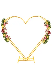 Dual Heart Gold Arch Stand Metal Frame - 6.8ft x 6.5ft , Gold