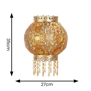 ValueLights Moroccan Bazaar Style Easy Fit Gold Chandelier Ceiling Light Shade with Jewel Droplets - Bulb Included