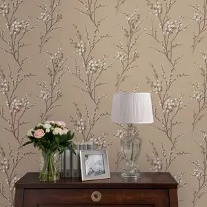 Laura Ashley Willow Neutral Floral Smooth Wallpaper Sample