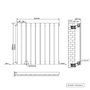 Right Radiators 600x612 mm Horizontal Single Flat Panel Designer Radiator Black