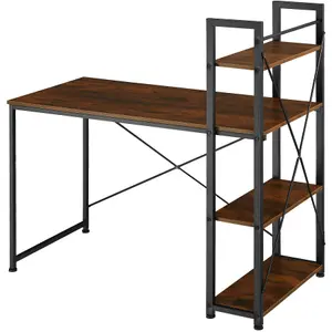 Desk Hershey - integrated shelf with 3 compartments - Industrial wood dark, rustic