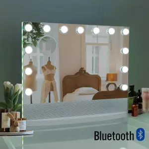 Rectangular 13 Dimmable LED Wireless Speaker Hollywood Vanity Mirror with LED Ambient Light Strip 58x46cm MT005846PRO