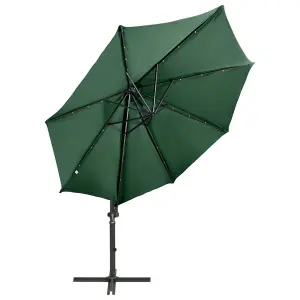 Berkfield Cantilever Umbrella with Pole and LED Lights Green 300 cm