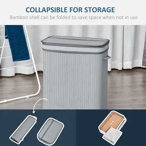 Salinas Bamboo Laundry Hamper with Handles Grey / 63 H cm x 52 W cm x 32 D cm