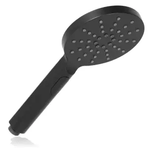 SPARES2GO Shower Head Round MAtt Black 1/2inch 3 Mode Spray Large Showerhead