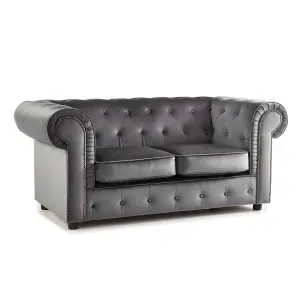 Ashbourne Chesterfield Large Grey Velvet Fabric 2 Seater Sofa Studded Design