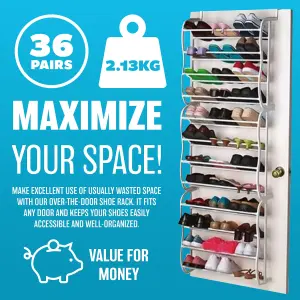 36 Pair Over The Door Hanging Shoe Hook Shelf Rack Holder Storage Organiser