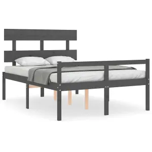 Berkfield Bed Frame with Headboard Grey Double Solid Wood