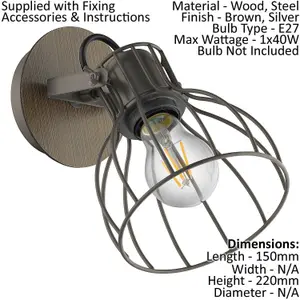 Wall Light Colour Brown & Silver Silver Steel Open Cage Shade Bulb E27 1x40W