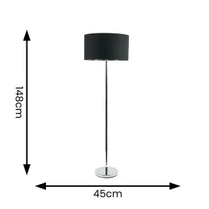 ValueLights Charles Chrome Stem Floor Lamp with Black with Chrome Inner Lamp Shade and LED Bulb