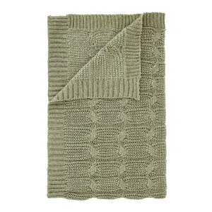 Catherine Lansfield Chunky Marl Knit Cosy 130x170 cm Blanket Throw Olive Green