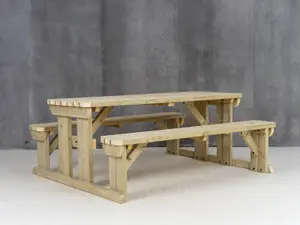 Abies wooden picnic bench and table set, rounded outdoor dining set (5ft, Natural finish)