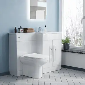 Nes Home 1100mm Right Hand Basin Vanity Cabinet with BTW Toilet White