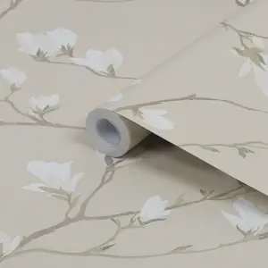 Laura Ashley Magnolia grove Neutral Floral Smooth Wallpaper