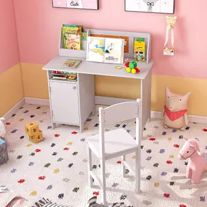 Costway Kids Desk and Chair Set Wooden Children Study Table &Chair Writing Table Set