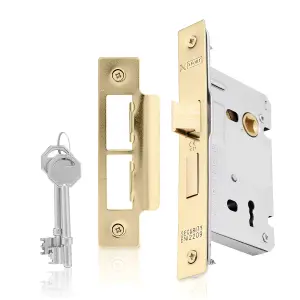 XFORT 3 Lever Polished Brass Mortice Sashlock 65mm