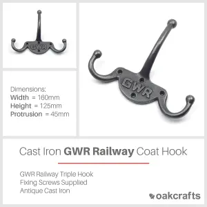 Oakcrafts - GWR Railway Triple Coat Hook - 160mm x 125mm