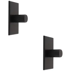 2 PACK - Reeded Cylinder Cabinet Door Knob & Matching Backplate - Matt Black 76 x 40mm