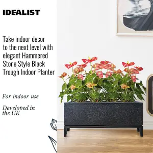 Set of 2 IDEALIST™ 70cm Trough, Black Slate Effect Indoor Rectangular Planter on Detachable Metal Stand H32 L70 W23 cm