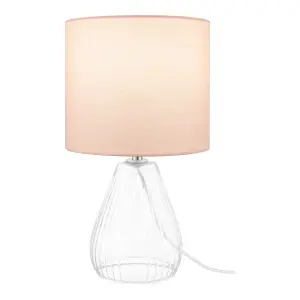 Pink & Clear Glass Fabric LED Table lamp