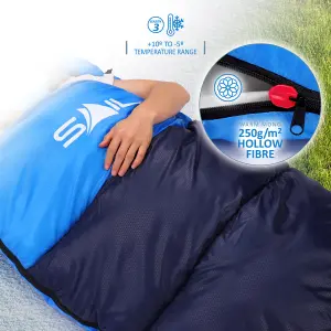 SAIL 'One' Waterproof Sleeping Bag 3-4 Season Indoor & Outdoor Camping Hiking - Blue