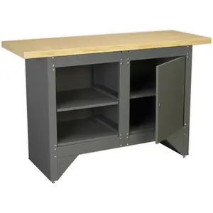 Durable Heavy Duty Steel Workbench with Lockable Cupboard and Shelf for Garage and Workshop