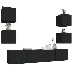 Berkfield 6 Piece TV Cabinet Set Black Engineered Wood