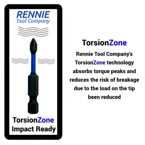 Rennie Tools 6 Piece PZ2 Impact Screwdriver Bits Set With Impact Bit Holders. 2 off PZ2 x 25mm 2 off PZ2 x 50mm + 50/150mm Holder