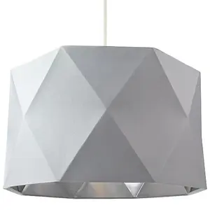 Grey Cotton 12 Geometric Shade with Inner Brushed Silver Metal Effect Lining