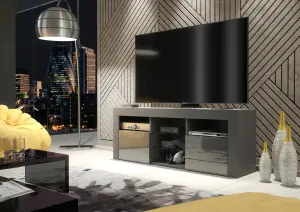 TV Unit 145cm Modern Dark Grey with High Gloss Doors - Creative Furniture