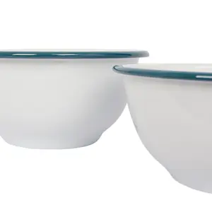 White Enamel Mixing Bowl Set - Green