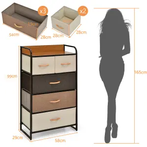 Costway Chest of Drawer with 5 Foldable Drawers Storage Tower