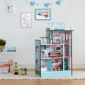 Teamson Kids Dreamland Barcelona Dollhouse with 10 Accessories, Turquoise/Black