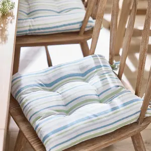 Set of 2 Blue Striped Indoor Outdoor Garden Furniture Seat Pad Cushions