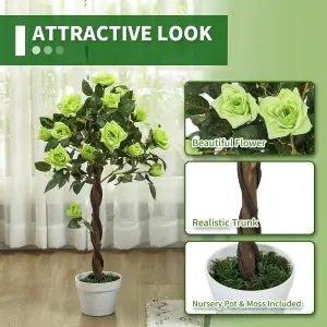 Outsunny Set of 2 90cm Artificial Rose Tree, Fake Decorative Plant, Green