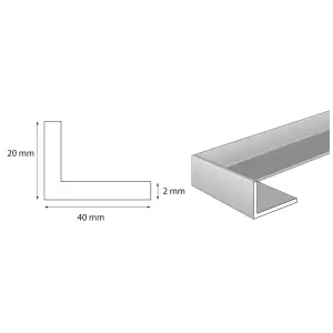 Pack of 3 - nielsen Aluminium L-Shaped Angle Profile, Natural Mill Finish, 2000x40x20mm, Thickness: 2mm, Length: 2m