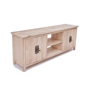 Portofino Light Wood 2 Door TV Cabinet Brass Drop Handle