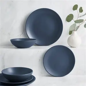 Dunelm Stoneware 12 Piece Dinner Set, Modern, Blue