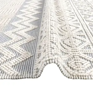 Ivory Kilim Geometric Luxurious Modern Wool Moroccan Wool Hand Made Rug For Dining Room Bedroom & Living Room-160cm X 220cm