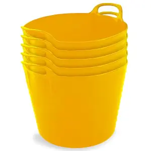 42L Yellow Flexi Tubs- Multi Purpose Flexible Storage Container Buckets- Set of 5