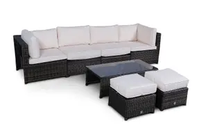 Amalfi 6 Seat Rattan Garden Sofa Set with Coffee Table and 2 Stools - Brown