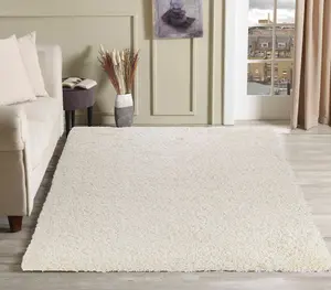 Serdim Rugs Plain Living Room Shaggy Area Rugs Ivory 160x230 cm